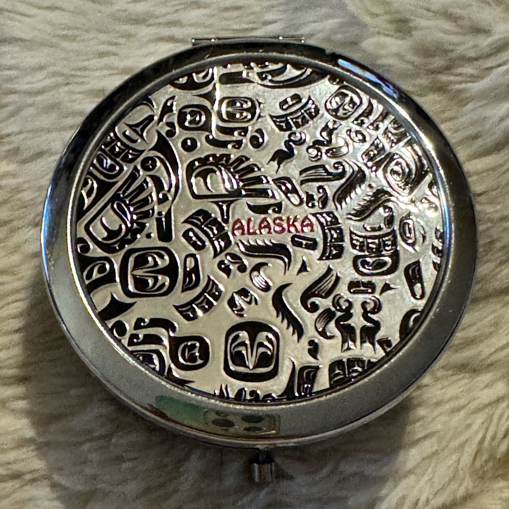 Alaska Engraved Compact Mirror - Silvertone with Alaska Native Embossing